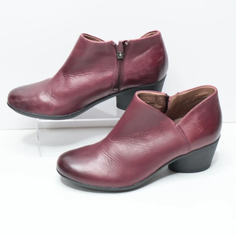 Dansko Maria Burgundy Leather Ankle Boots‎ Women Size 38 Block Heel Zip